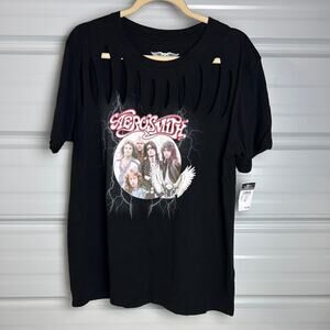 Rue21 Black Graphic Cut-Out Tee